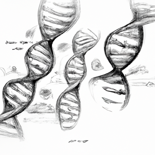 three DNA molecules running in a race | pencil sketch with lots of details